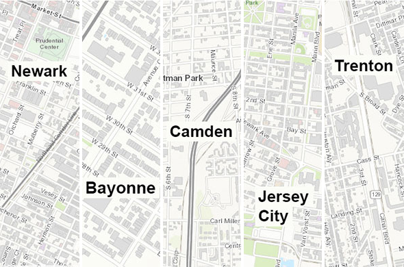 Newark/Bayonne/Camden/Jersey City/Trenton basemaps.